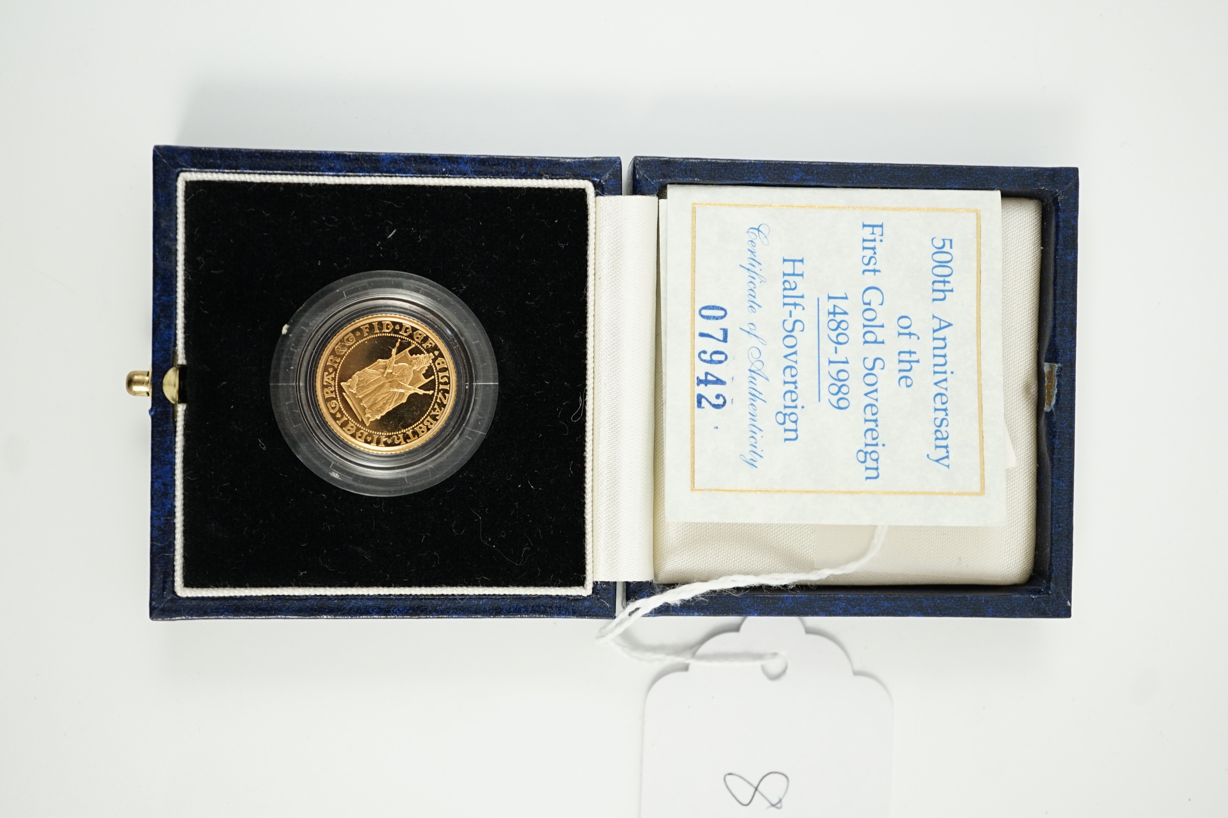 Elizabeth II (1952-2022), Royal Mint Sterling issues, Proof Half-Sovereign, Sovereign Anniversary 1989, cased